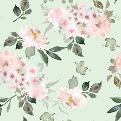 Seamless summer pattern with watercolor flowers handmade.