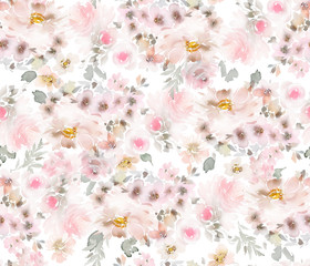 Seamless summer pattern with watercolor flowers handmade.