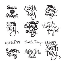 Earth day calligraphy set. Black and white vector lettering