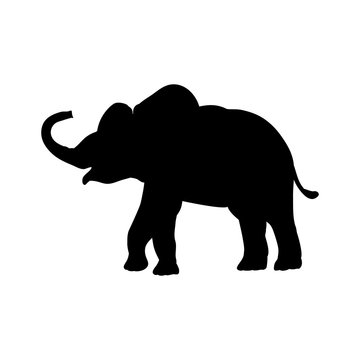 Elephant calf mammal black silhouette animal. Vector Illustrator	