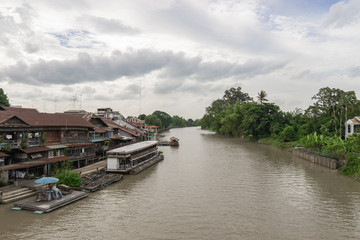 Samut Songkhram, Thailand - July 15, 2018 : Amphawa floating market in Samut Songkhram, Thailand. It is one of the most popular floating markets in Thailand. Boat on the river.