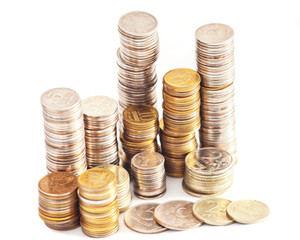 Coins stacks on white background