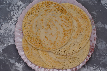 Pancakes from spelled flour without eggs for breakfast