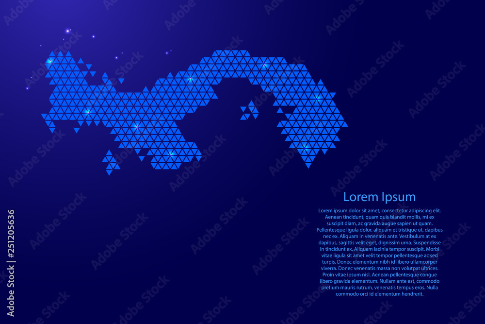 Poster panama map abstract schematic from blue triangles repeating pattern geometric background with nodes 