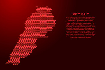 Lebanon map abstract schematic from red triangles repeating pattern geometric background with nodes for banner, poster, greeting card. Vector illustration.