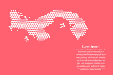 Panama map abstract schematic from white  triangles repeating pattern geometric on pink coral color  background with nodes for banner, poster, greeting card. Vector illustration.