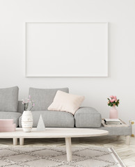 Mock-up frame in interior background,Scandinavian style, 3d render