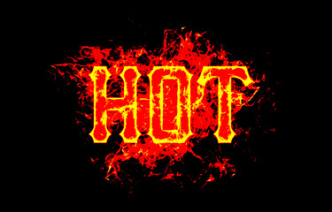 hot word text logo fire flames design with a grunge or grungy texture