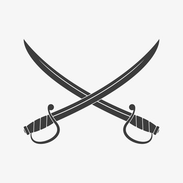 Crossed scimitar swords icon. Two sabers or cavalry swords. Vector illustration.