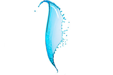 Amorphous Blue Wavy Water Splash Isolated Over Pure White Background.