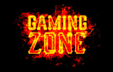 Fototapeta na wymiar gaming zone word text logo fire flames design with a grunge or grungy texture