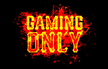gaming only word text logo fire flames design with a grunge or grungy texture