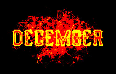 december word text logo fire flames design with a grunge or grungy texture