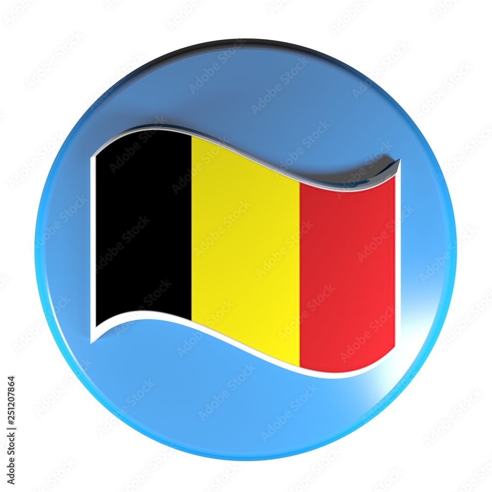 Poster blue circle push button flag of belgium - 3d rendering illustration