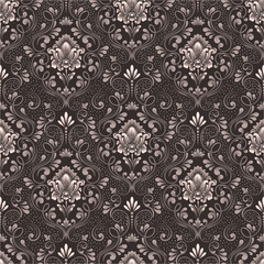 Vector damask seamless pattern background. Classical luxury old fashioned damask ornament, royal victorian seamless texture for wallpapers, textile, wrapping. Exquisite floral baroque template.