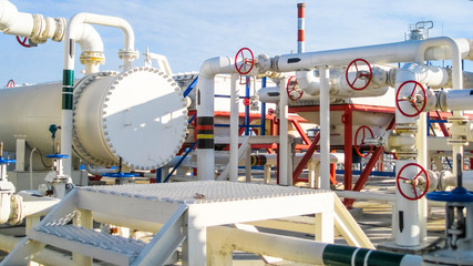 Heat exchangers in a refinery. The equipment for oil refining