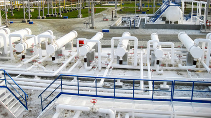 Heat exchangers in a refinery. The equipment for oil refining