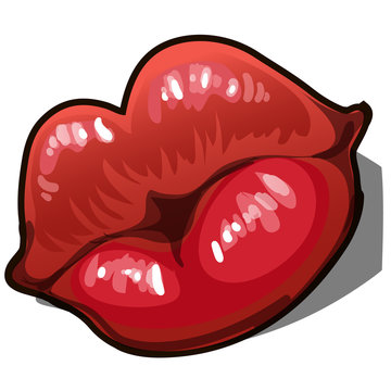 Female sexy red lips isolated on white background. Valentine day kiss. Vector cartoon close-up illustration.