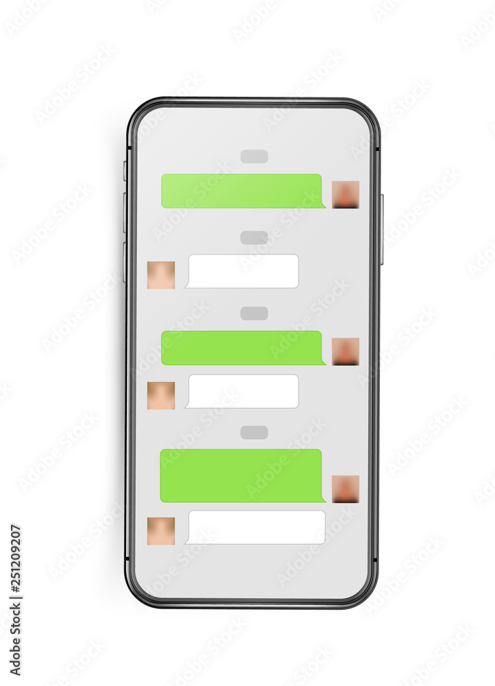 Aufkleber modern frameless smartphone mockup with chat interface layout. vector clip-art isolated on