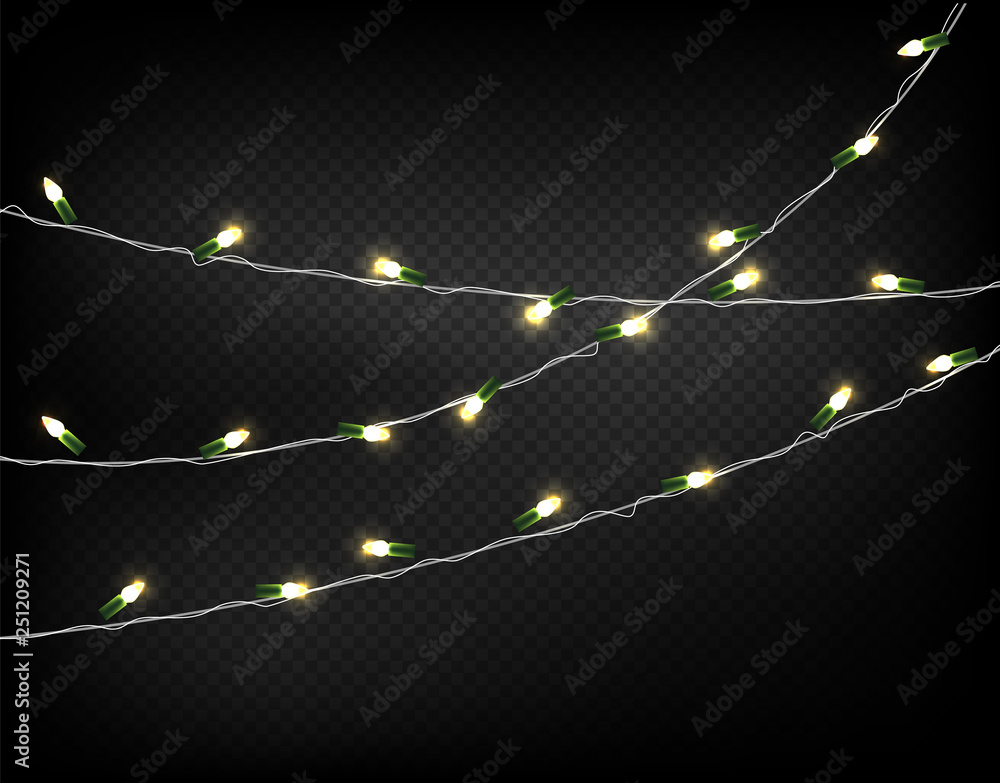 Wall mural light garlands isolated on transparent background. layered and detailed illustration