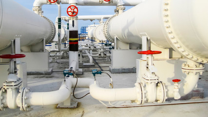 Heat exchangers in a refinery. The equipment for oil refining