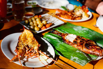Grilled seafood fish and lobster
