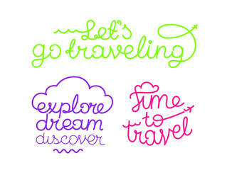 Traveling design vector logos. Lets go traveling. Time to travel. Explore dream discover