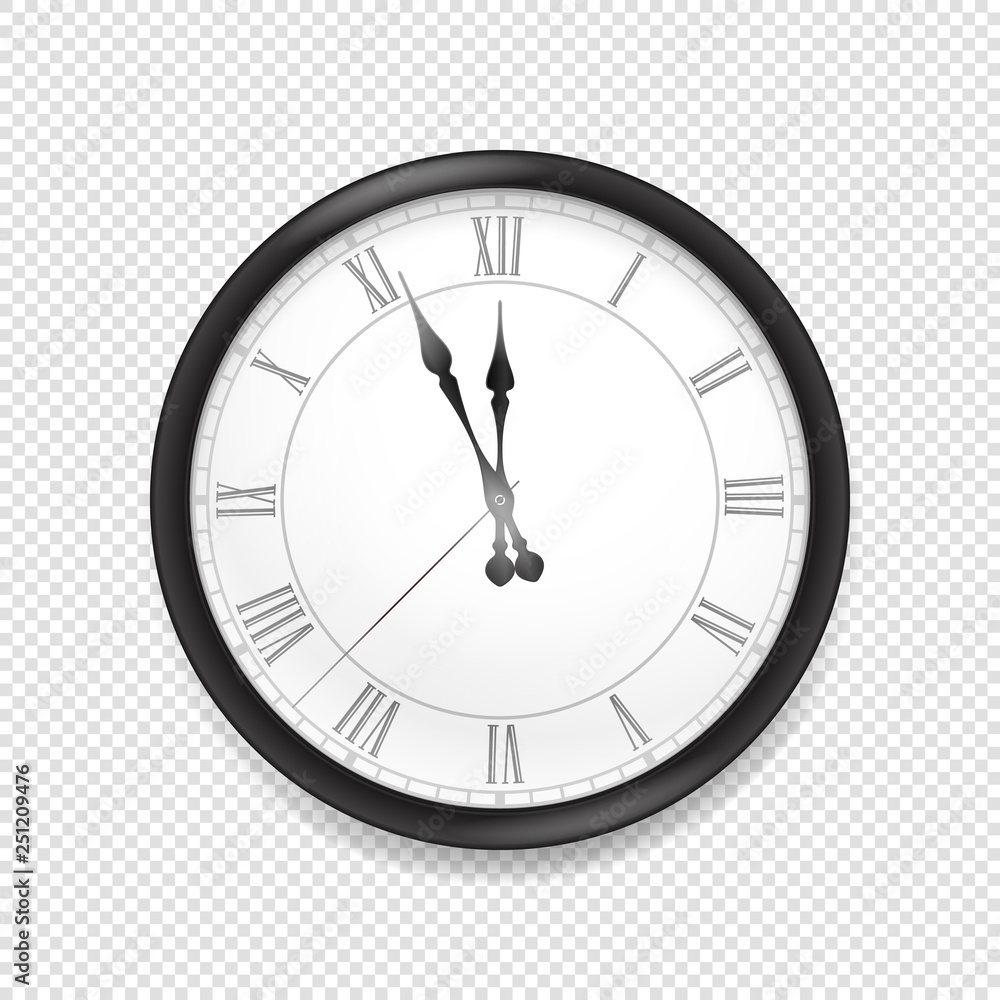 Poster Round classic wall clock isolated on transparent background. Vector object