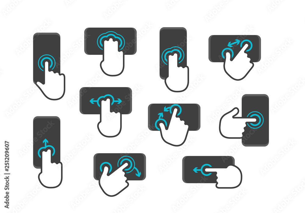 Poster Modern smartphone and main operations with gestures on screen isolateв on white background