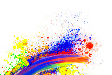 Multi-colored natural pigment powder smeared on a sheet of white paper.