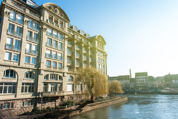 Luxury Esca condominium apartment building built by architect Adolphe Wolff in 1934 on the Ill river in central Strasbourg