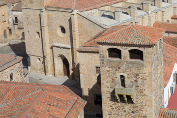 Palace of los Golfines in Caceres (Spain) from the church of St. Francis Xavier