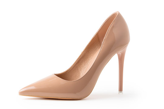 Nude high heel isolated on white background. Nude stiletto isolated on white background. With clipping path for artwork and design.