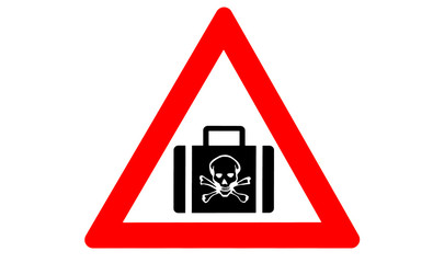 Koffer mit Totenkopf Warnschild