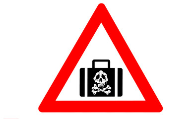 Koffer mit Totenkopf Warnschild