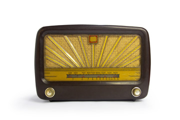 Vintage old radio isolated on white background