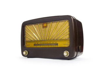 Vintage old radio isolated on white background