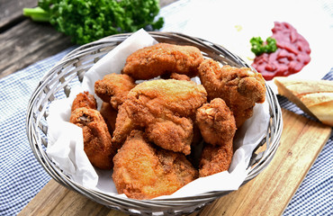 Crispy fried chicken wings with Bread crumbs (European style)..Chicken wing menu for children.