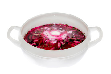 soup dish food from the restaurant. isolated background. view from above . side view