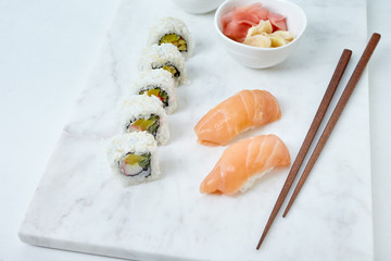 Sushi set on marble board