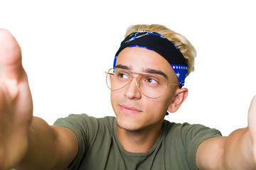 Happy handsome man isolated on white background with copy space