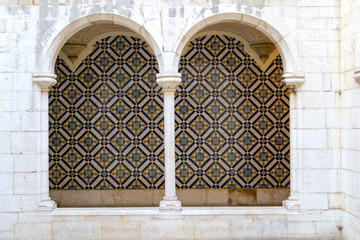 Decorative tiles (or azulejos) in a wall in the Iberian peninsula