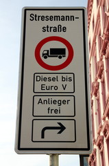 Traffic sign in Hamburg, Germany, prohibiting older diesel trucks to enter Stresemannstrasse
