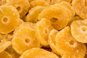 yellow candied canned pineapple in market mall counter place food background photography