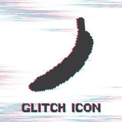 Banana icon. Glitch effect vector icon. Pixel art. 8 bit