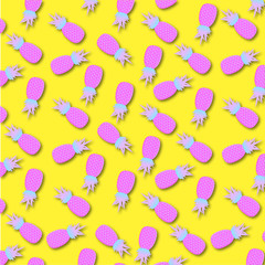 Pineapple in flat lay Fruity pattern of pink flesh on a lemon background Top view Modern flat lay pattern in pop art style
