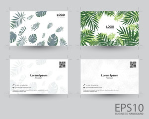 Tropical green leaf namecard pattern background.