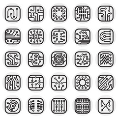 Electronic circuit icons set on circles background for graphic and web design, Modern simple vector sign. Internet concept. Trendy symbol for website design web button or mobile app
