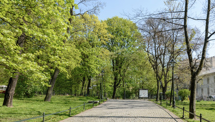 Krakow. City wall. On the site of the demolished city walls and the ditched ditch, the alleys were...