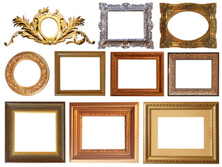 Gold interior elements of the picture frame isolated